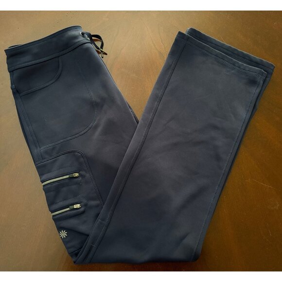 Athleta Wide Leg Utility Fleece Lined Sweatpants in Navy Blue Size Small Tall - Picture 15 of 15
